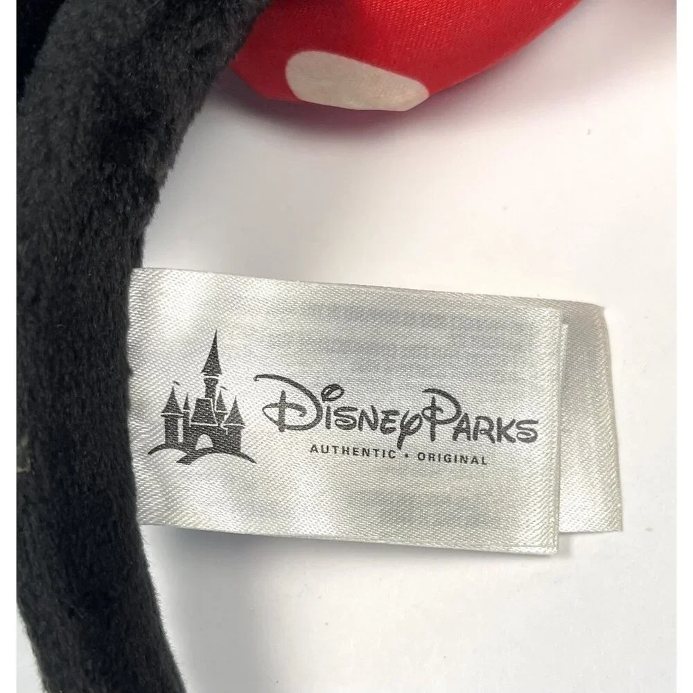 DISNEY PARKS One Size MINNIE MOUSE EARS Black Velvet Red Polka Dot Bow EUC